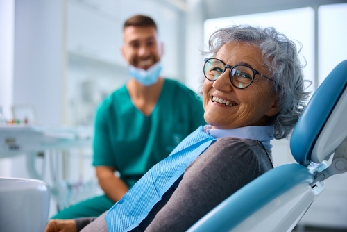 woman smiling in dentist chair 