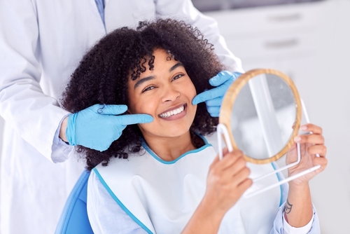 woman smiling in dental chair
