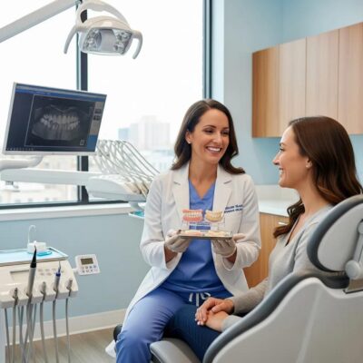 smiling-patient-consulting-with-a-dentist-about-porcelain-veneers-in-a-bright-dental-clinic